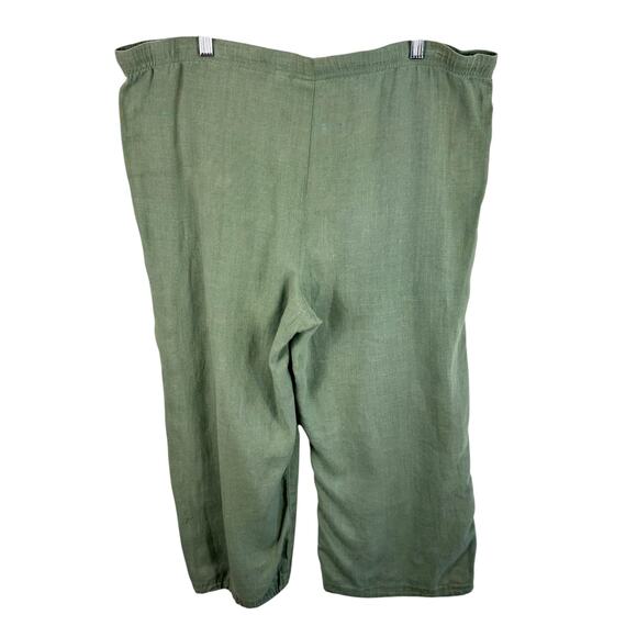 Chico's 100% Linen Green Drawstring High Rise Cropped Capri Lounge Pants Size L - Picture 2 of 7